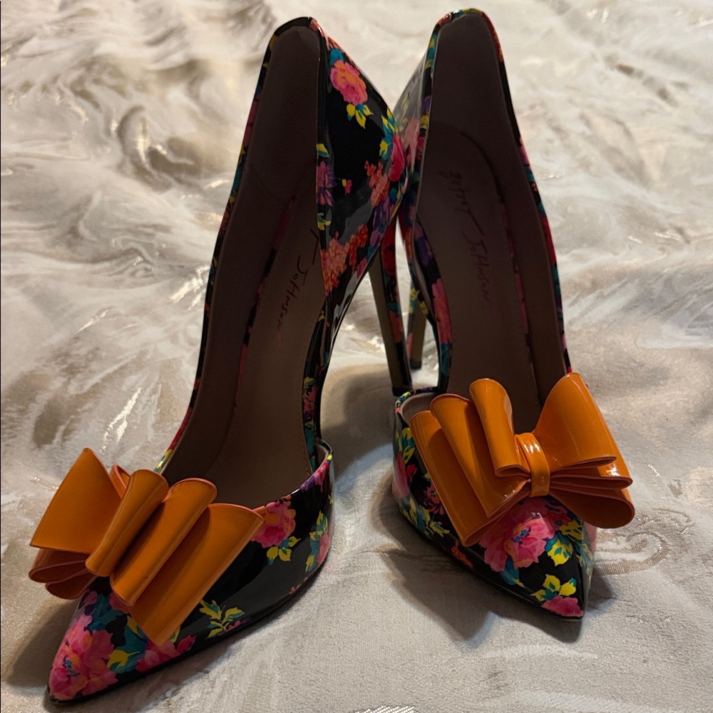 Floral Heels with Orange Bow